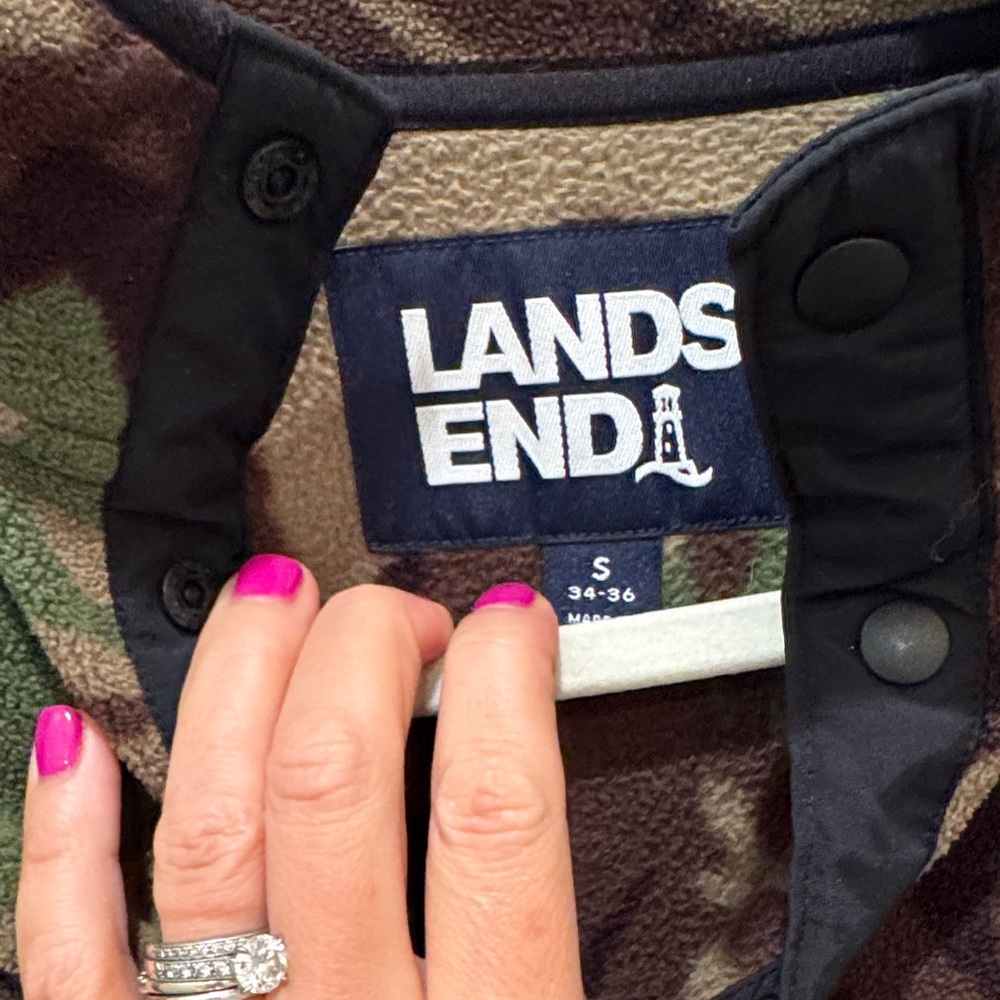 Lands' End T-200 Fleece Snap Neck Pullover Green and Brown Camo Men’s Small - Picture 3 of 12